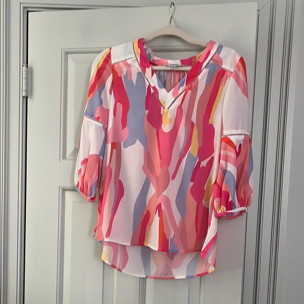 CROSBY by Mollie Burch Pink and Red Abstract Blouse
